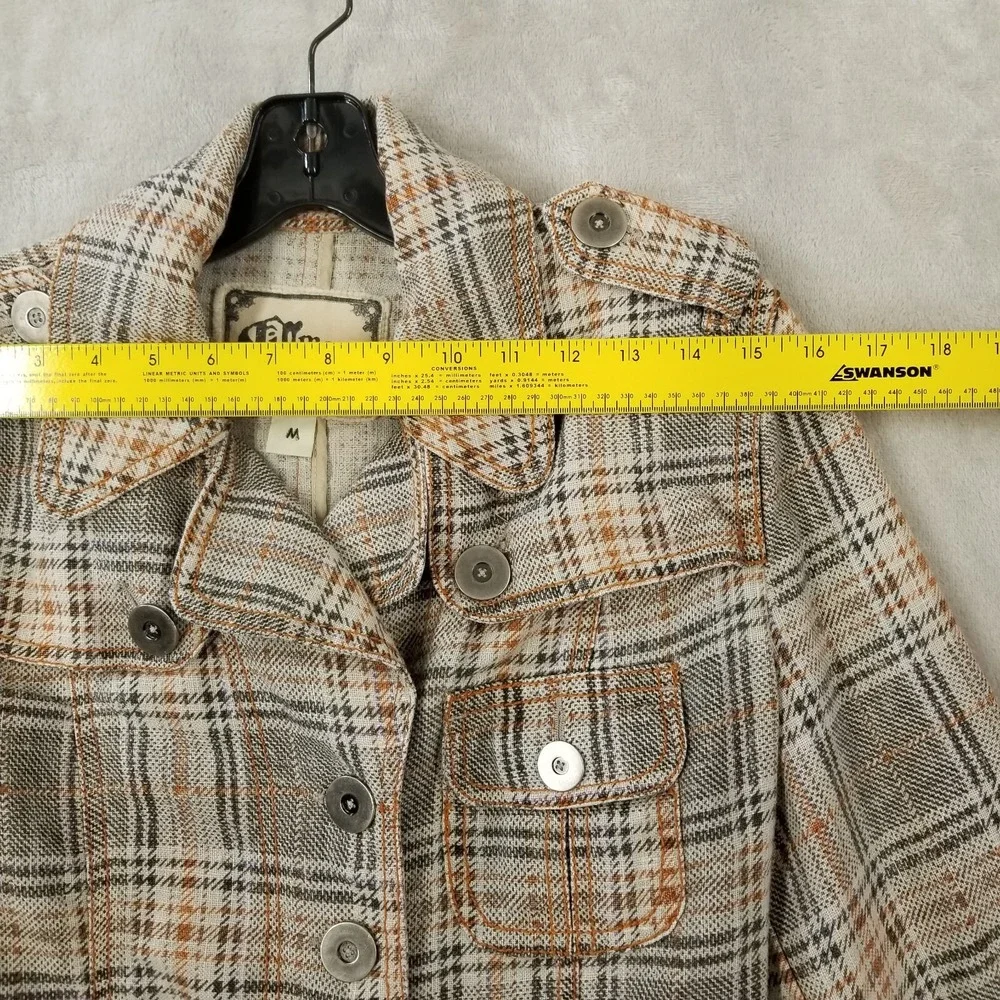 Fillmore Jacket Medium Brown Plaid 100% Linen Belted 70's Pockets Hippie‎ Retro